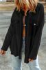 Black Plain Textured Button Up Shirt Shacket with Flap Pockets