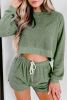 Green Fleece Cropped Pullover & Shorts Two Piece Shorts Set