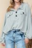 Grey Solid Color Henley Long Sleeve Sweatshirt with Chest Pockets