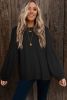 Black Solid Color Textured Lantern Sleeve Top
