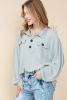 Grey Solid Color Henley Long Sleeve Sweatshirt with Chest Pockets
