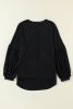 Black Solid Color Textured Lantern Sleeve Top