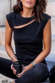 Black Solid Slash Cutout Summer Sleeveless Top (size: (US 16-18)XL)