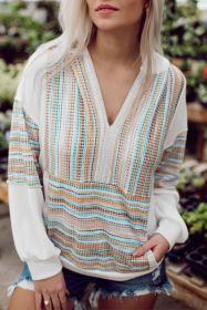 Multicolor V Neck Pullover Hoodie with Kangaroo Pocket (size: (US 16-18)XL)