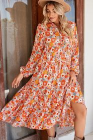 Multicolor Boho Floral Collared Long Sleeve Dress (size: (US 4-6)S)