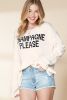 White Champagne Please Letter Pattern Knitted Sweater