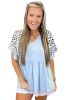 Iceland Blue Leopard Patchwork Keyhole Back Ruffle Top