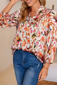 Multicolor Abstract Print 3/4 Puff Sleeve Ruffle Blouse (size: (US 16-18)XL)