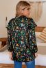 Multicolour Abstract Print 3/4 Puff Sleeve Ruffle Blouse
