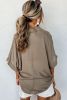 Taupe Collared Half Buttoned Dolman Sleeve Oversized Blouse