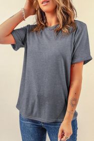 Gray Solid Color Basic Crew Neck Plain Tee (size: (US 4-6)S)