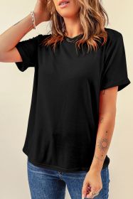 Black Solid Color Basic Crew Neck Plain Tee (size: (US 4-6)S)
