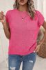 Bright Pink Lattice Textured Knit Chest Pocket Loose Blouse