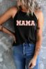 Black MAMA Graphic Chenille Patched O Neck Tank Top