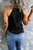 Black MAMA Graphic Chenille Patched O Neck Tank Top