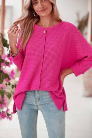 Rose Red Textured Center Seam Long Sleeve Split Top (size: (US 16-18)XL)