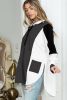 Black Color Block Snap Button Oversized Pullover Hoodie