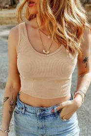 Apricot Solid Color Ribbed Knit Crop Tank Top (size: (US 16-18)XL)