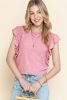 Pink Ruffle Sleeve Crewneck Ribbed Crop Top