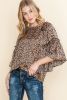 Chestnut Leopard Ruffle Flounce Sleeve Blouse