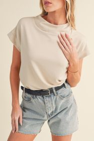 Oatmeal Solid Color Short Sleeve Zip Back Blouse (size: (US 16-18)XL)