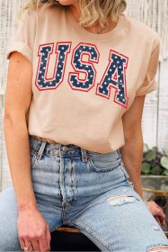 Khaki Star USA Graphic Crewneck Roll Up Sleeve T Shirt (size: (US 16-18)XL)