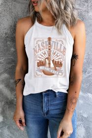 White NASHVILLE MUSIC CITY Guitar Graphic Tank Top (size: (US 16-18)XL)