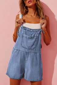 Light Blue Adjustable Knotted Straps Pocketed Denim Overalls (size: (US 16-18)XL)