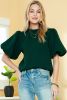 Green Solid Color Textured Puff Sleeve Top