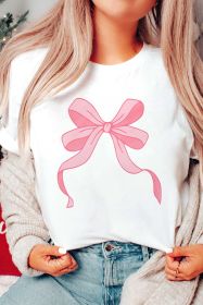 White Casual Flowing Bow Knot Graphic Round Neck Tee (size: (US 16-18)XL)