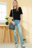 Black Ribbed Splicing Short Sleeve Round Neck T-shirt