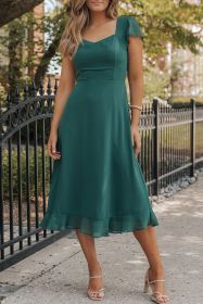 Sea Green Shirred Open Back Sweetheart Neck Ruffled Midi Dress (size: (US 16-18)XL)
