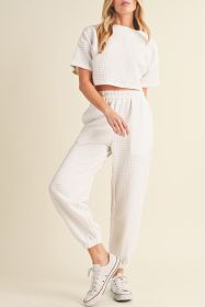 White Lattice Textured Cropped Tee and Jogger Pants Set (size: (US 16-18)XL)
