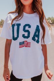 White USA Flag Patriotic Graphic Crew Neck Tee (size: (US 16-18)XL)