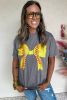 Gray Casual Baseball Bowknot Graphic Roll Up Sleeve Tee
