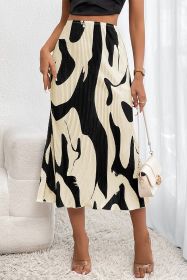 Black Colorblock Abstract Print Pleated Midi Skirt (size: (US 16-18)XL)