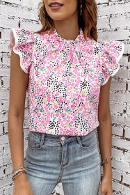 Pink Abstract Floral Print Flutter Sleeves Top (size: (US 16-18)XL)