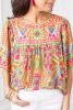 Orange Geometric Print Bell Sleeve Babydoll Blouse