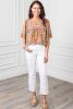 Orange Geometric Print Bell Sleeve Babydoll Blouse