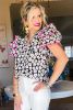 Black Contrast Ric Rac Layered Ruffle Sleeve Floral Blouse