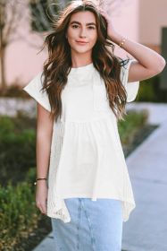 White Hollow Knit Splicing Keyhole Back Tunic Top (size: (US 16-18)XL)