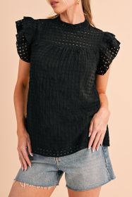 Black Frilled Neck Ruffle Textured Blouse (size: (US 16-18)XL)