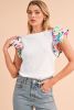 White Abstract Print Puff Sleeve Textured Top
