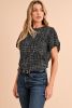 Black Dotted Puff Sleeve Round Neck Blouse