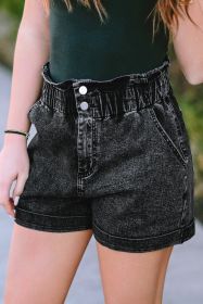Black Vintage Washed Frilled High Waist Denim Shorts (size: 6)
