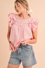 Peach Blossom Button Neck Smocked Layered Ruffle Blouse (size: (US 16-18)XL)