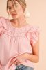 Peach Blossom Button Neck Smocked Layered Ruffle Blouse