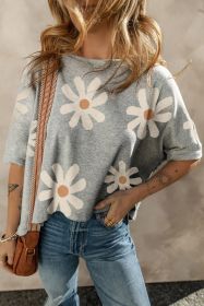 Gray 60s Vintage Flower Print Batwing Sleeve T Shirt (size: (US 16-18)XL)