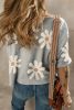 Gray 60s Vintage Flower Print Batwing Sleeve T Shirt