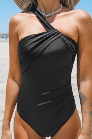 Black Solid Criss Cross Knot Backless One Piece Swimsuit (size: (US 16-18)XL)